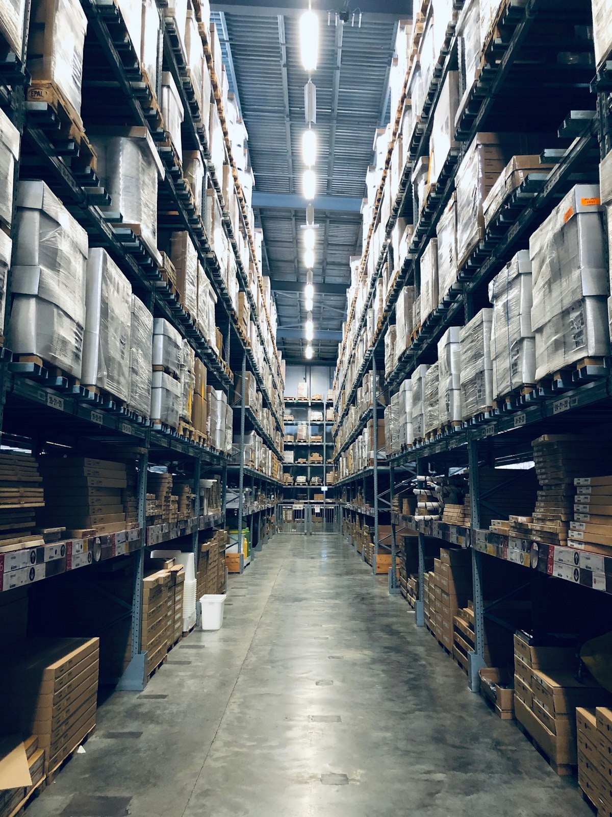Warehouse aisle with high-density racking